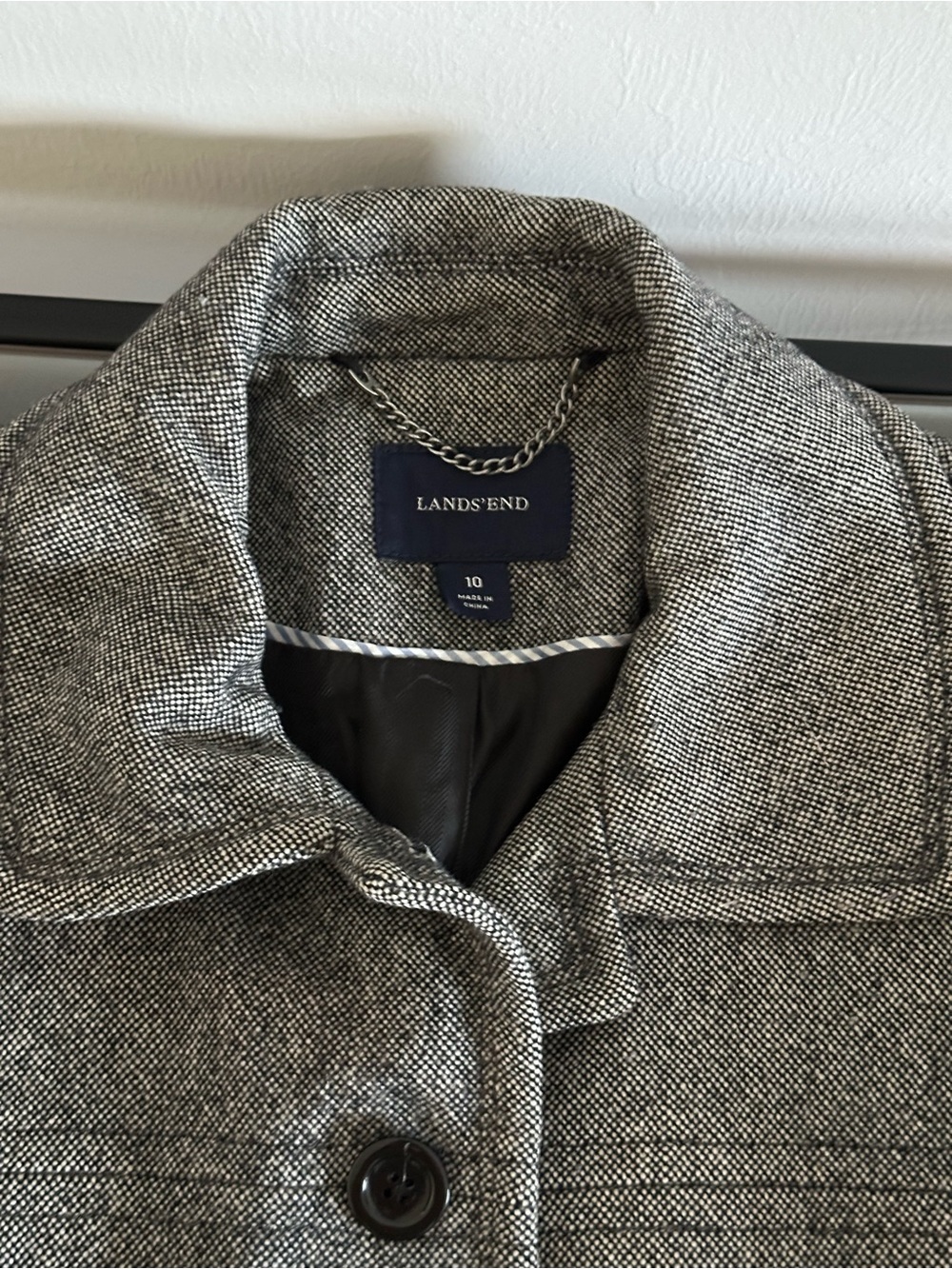 Lands End Grey Black Marl Wool Military Pea Coat Button Winter Size 10 - Picture 3 of 9